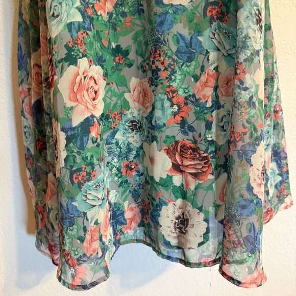 Floral Green A-Line Spaghetti Strap Chiffon Dress With V-Neckline Beach - Picture 6 of 8